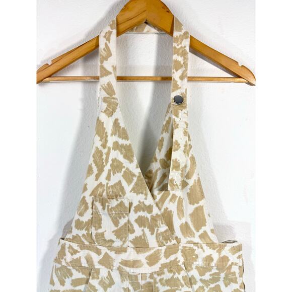 Maeve Anthropologie Gardeners Apron Shortalls Sz 10 Giraffe Print Beige Overall - Picture 6 of 10
